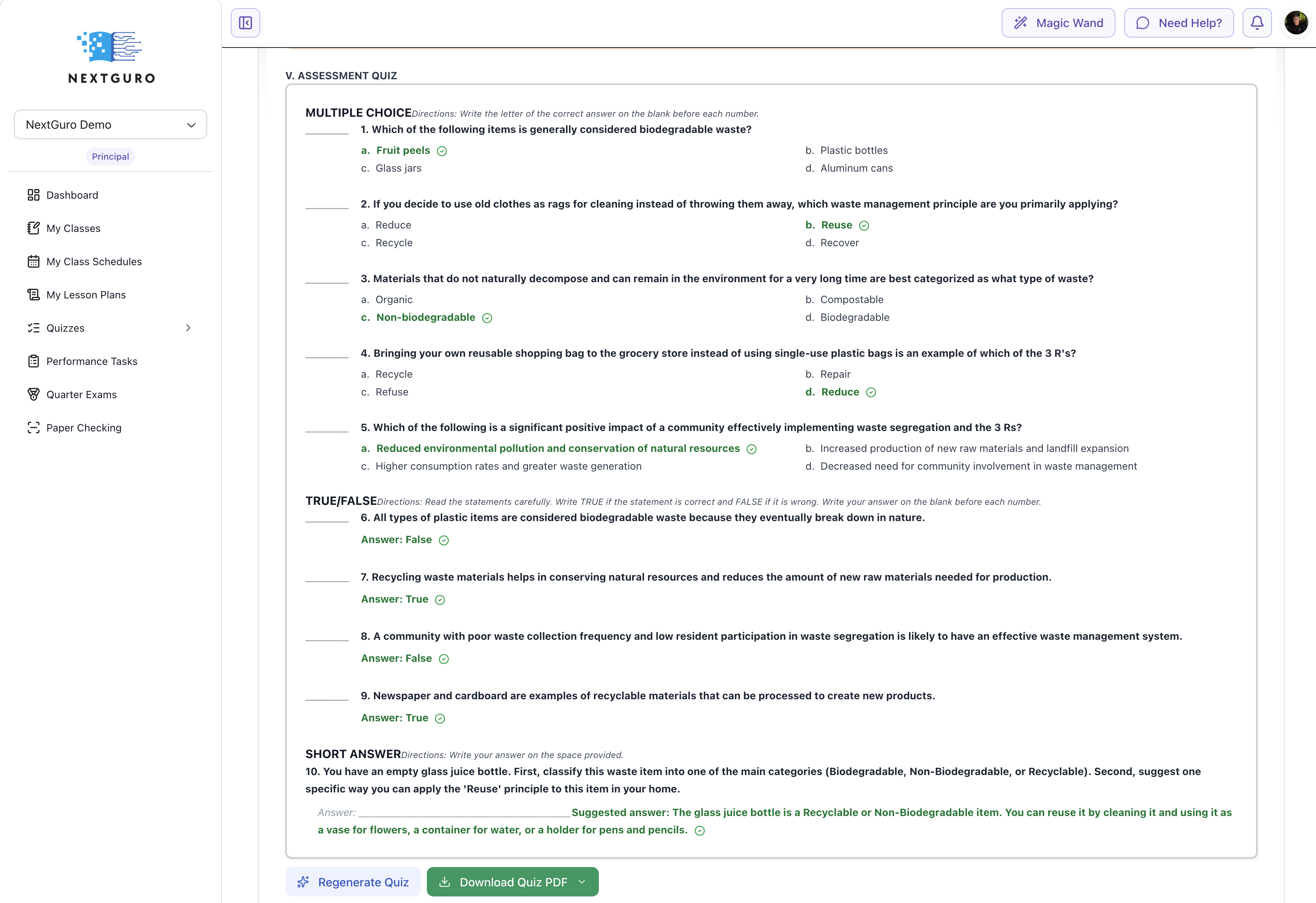 NextGuro quiz generation interface